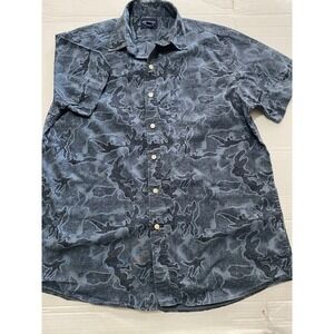 Reed Edward Washed Shirting Men's L Blue And Grey Camo Print Short Sleeve Shirt